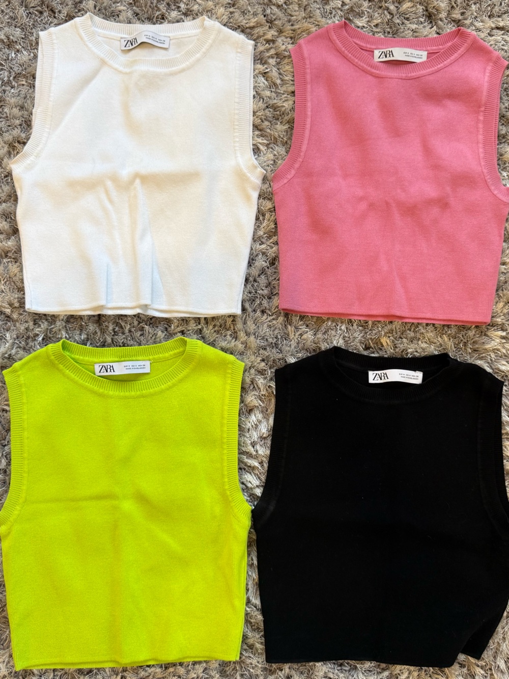 Zara Kids Ribbed Tank Tops in Neon Green, Pink, White & Black